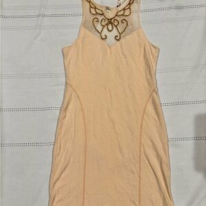 Free People Tan and Gold Backless Dress